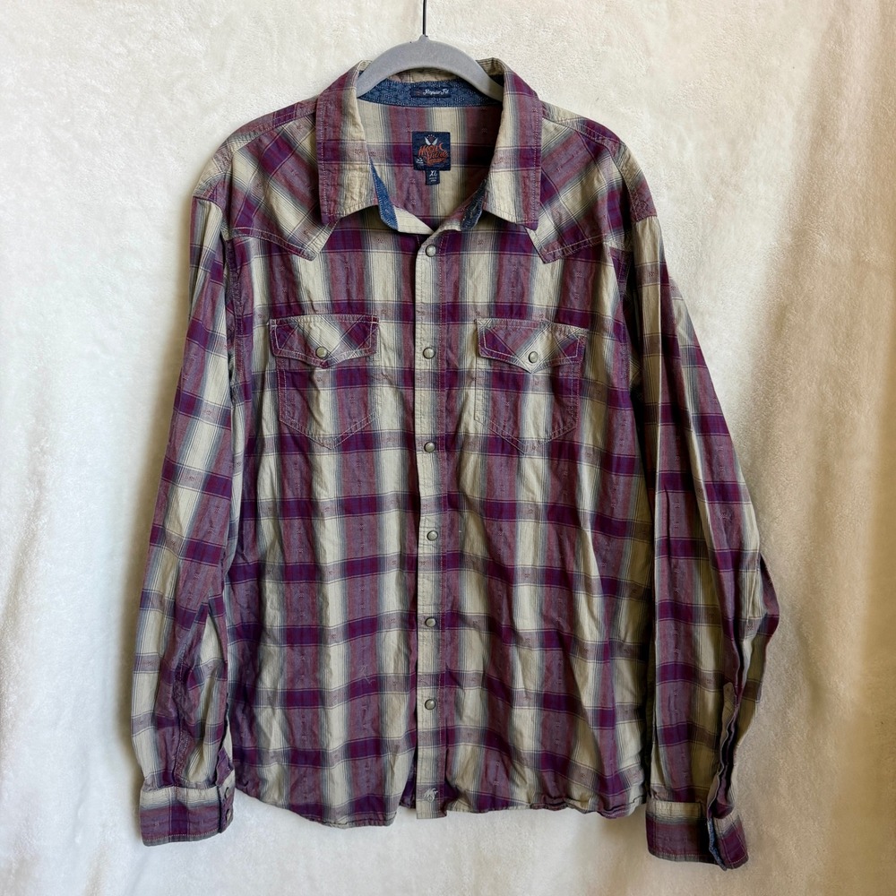 Moonshine Spirit Mens Western Pearl Snap Shirt Size XL Purple Plaid Cotton Top